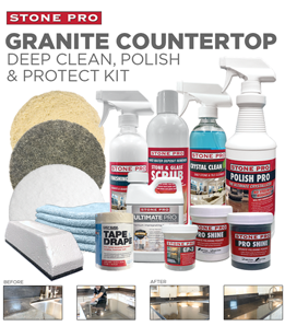 Stonepro granite countertop deep clean, polish & protect kit.